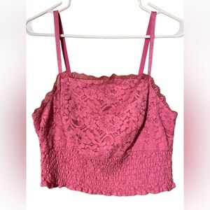 Torrid Lace Cropped Smocked Top Womens 00/10/M Lace Square Neck Feminine Cottage